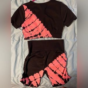 SHEIN Medium biker shirt set black and pink tie dye with crop top brand new